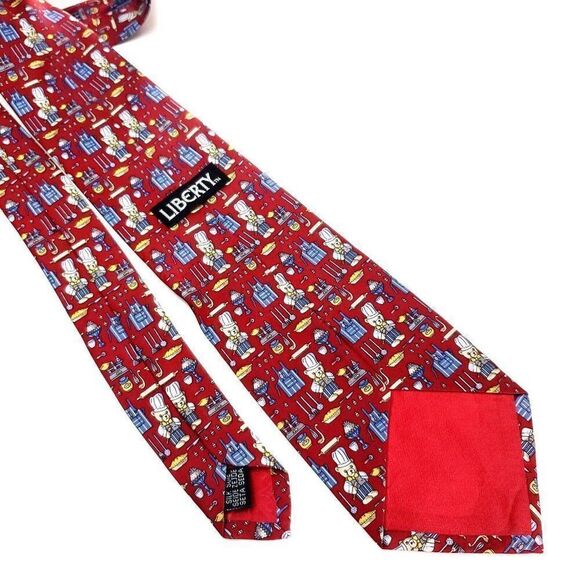 Liberty Of London Silk Tie Novelty  Print Chef Bear Red - Picture 5 of 6